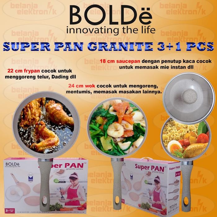 Bolde Super Pan Granite 3+1 Pcs Set Beige/Panci Wajan Ggorengan Keramik