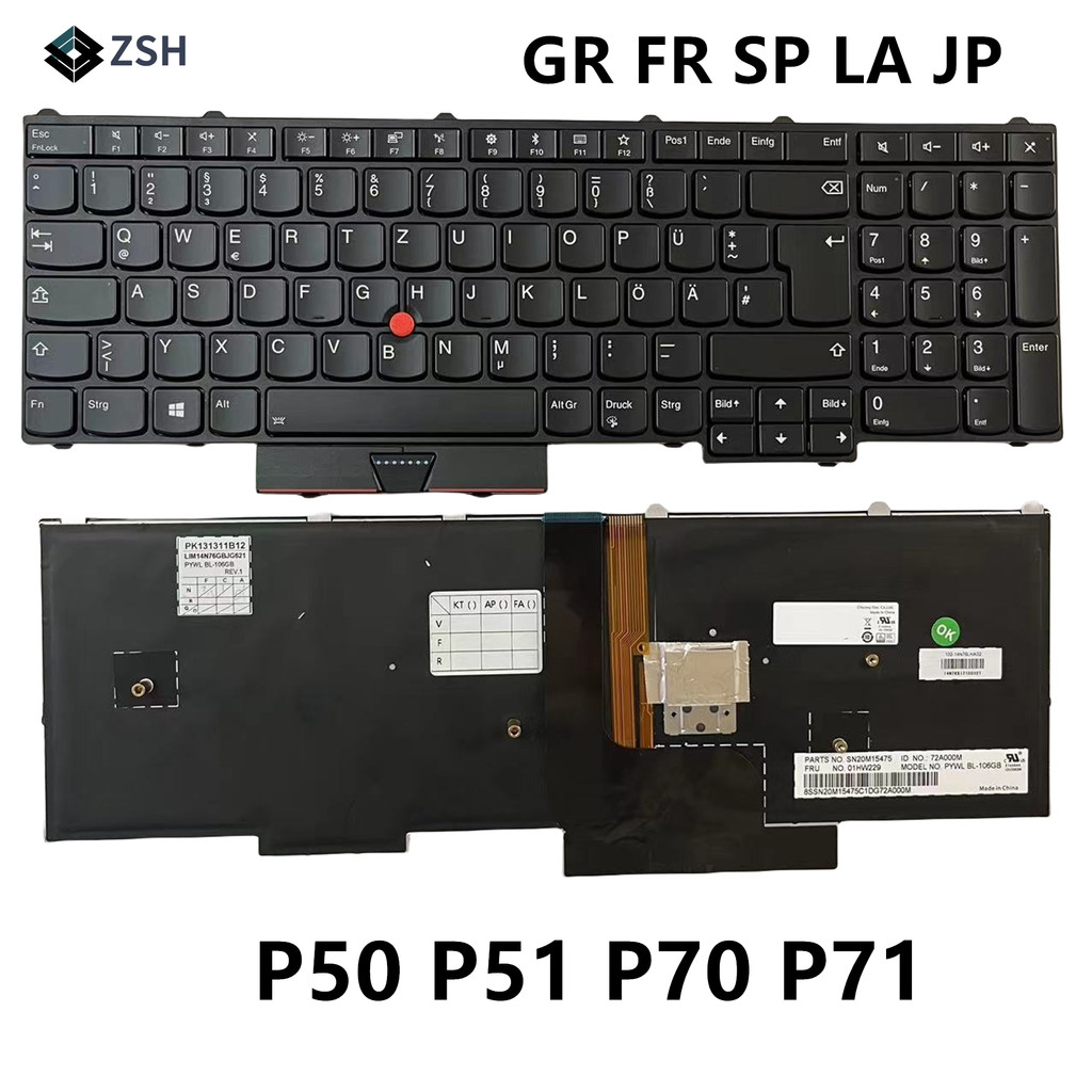 New German/French/Spain/Latin/Japan Backlit Backlight Keyboard For Lenovo Thinkpad P71 P51 P70 P50 L