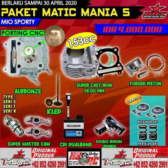 PAKET KOMPLIT BORE UP BRT MIO Karbu Nouvo 150cc Boring 58 kop silinder