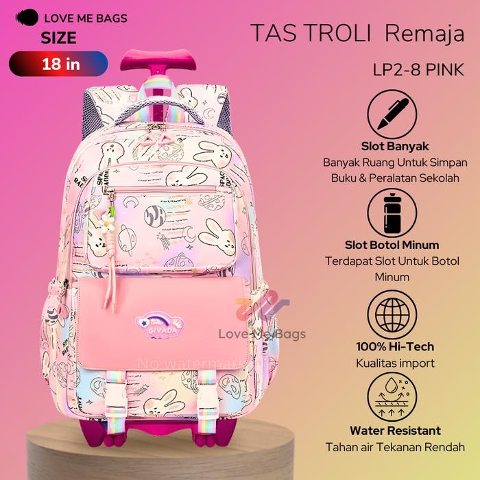Tas Troli Sekolah Anak Perempun Remaja Kelinci Lmb Bahan Nilon Tebal