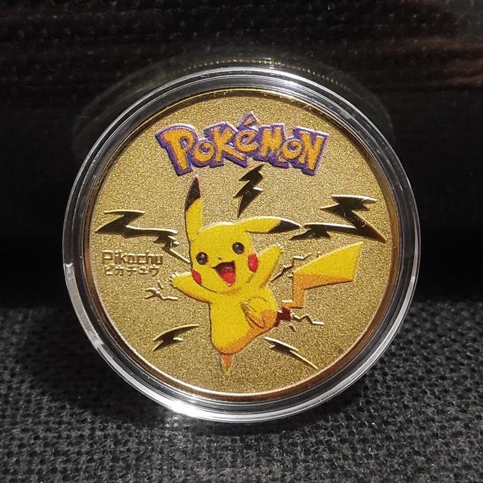 Souvenir Koin Coin Lapis Emas Imitasi Gambar Pokemon Pikachu Jepang