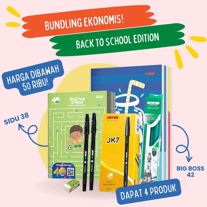 

DISKON [BUNDLING EKONOMIS] Paket Buku dan Alat Tulis Sekolah 1 PAK Buku Pulpen Pensil Penghapus 4 in