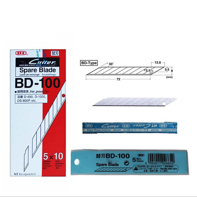 New NT Cutter Spare Replacement Blade BD-100 small art blade 9mm 30 degrees 50blades/Pack for D-400 