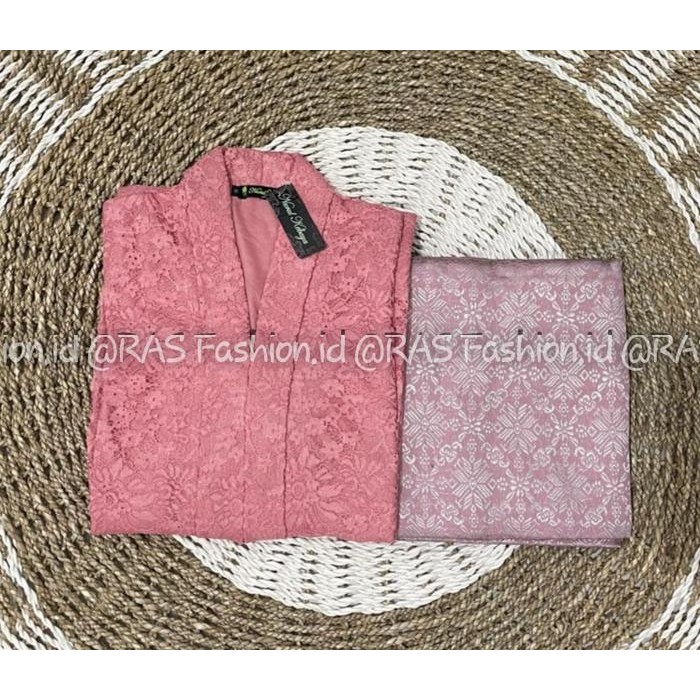 Setelan Kebaya Tunik Long Floy Brokat Kombinasi Rok Songket Lilit Sampai Ukuran Jumbo LD 130