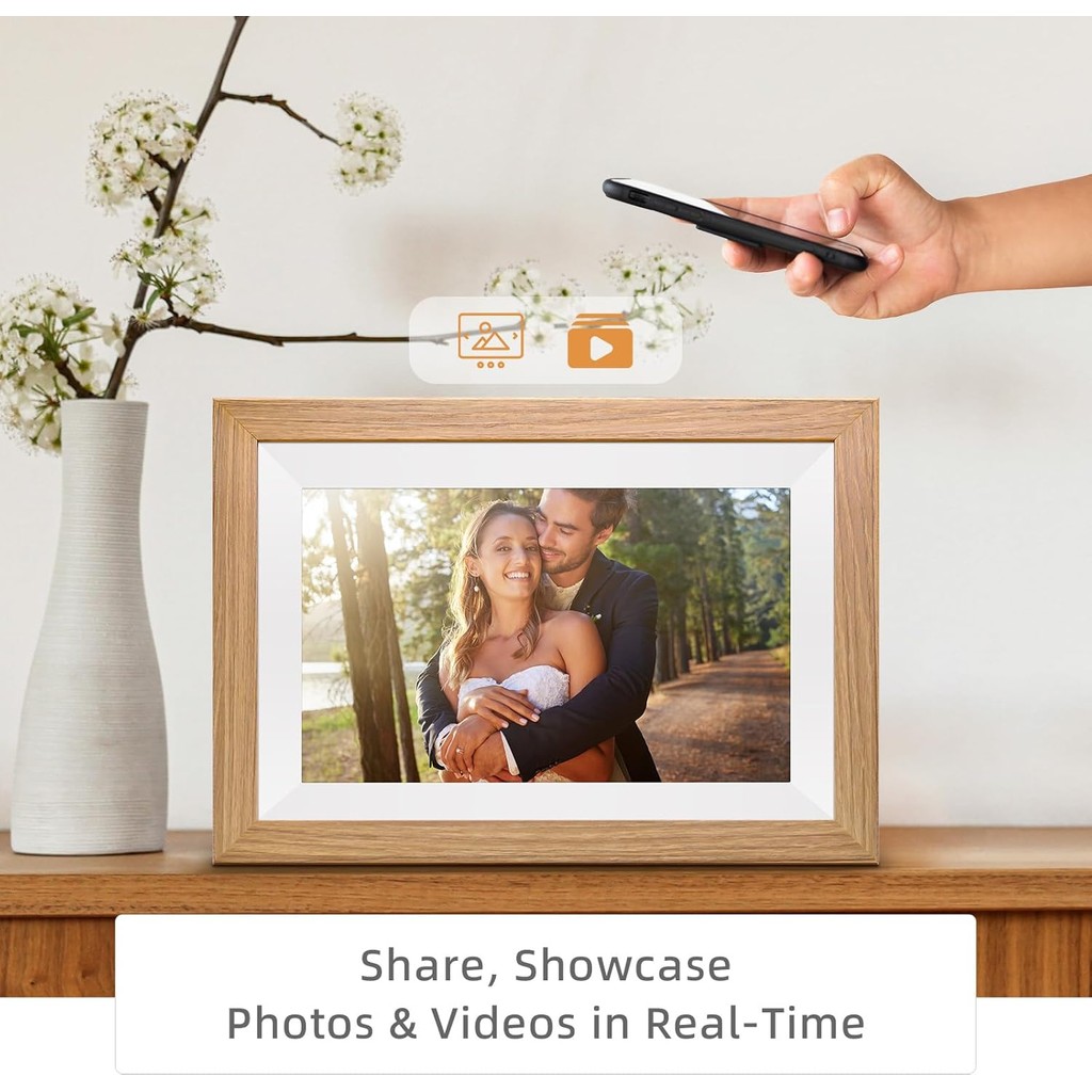 10.1 inch wifi cloud digital photo frame ios Android APP remote digital photo frame wooden digital