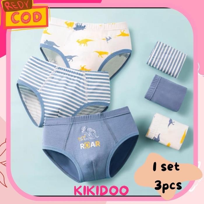 Kikidoo 3pcs Celana Dalam Brief Anak Katun Sempak Cowok Coll Dino BAL49