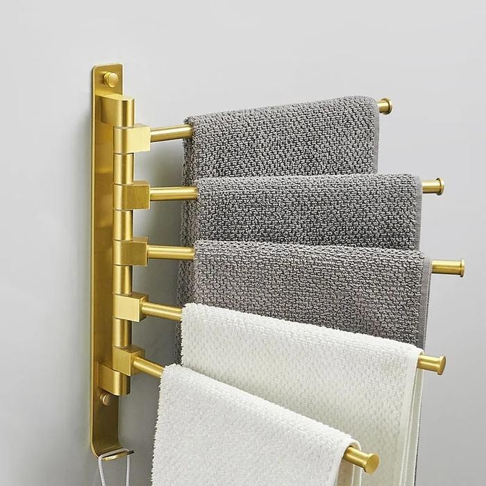 Brushed Gold Bath Towel Hanger 30-50 CM rotatable Bathroom Towel Rack