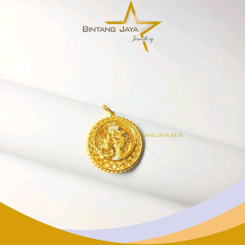 Liontin Emas Asli Bulat Naga TA 078 - Kadar (15K) - Berat 10,11gr - Ukiran Megah, Mewah & Berkelas -