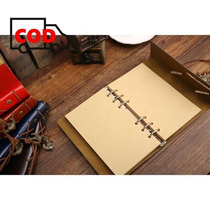 

Buku Catatan Agenda Harian Binder Kertas Cover Kulit Desain Retro dengan Tali Hiasan Daun Compass