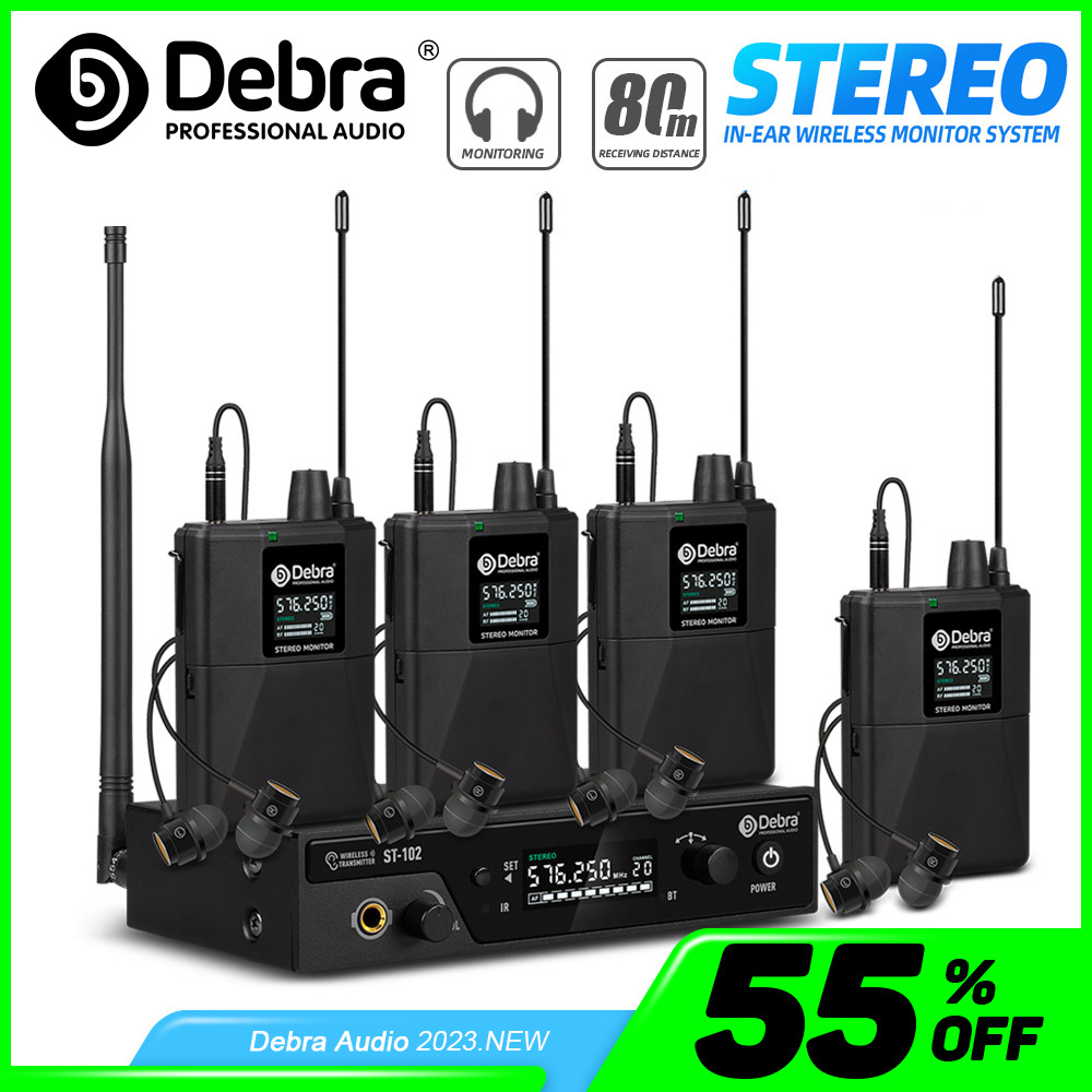 Debra Stereo Wireless In-Ear Monitor System ST-102 for Professional Stage Recording Studio Drummer
