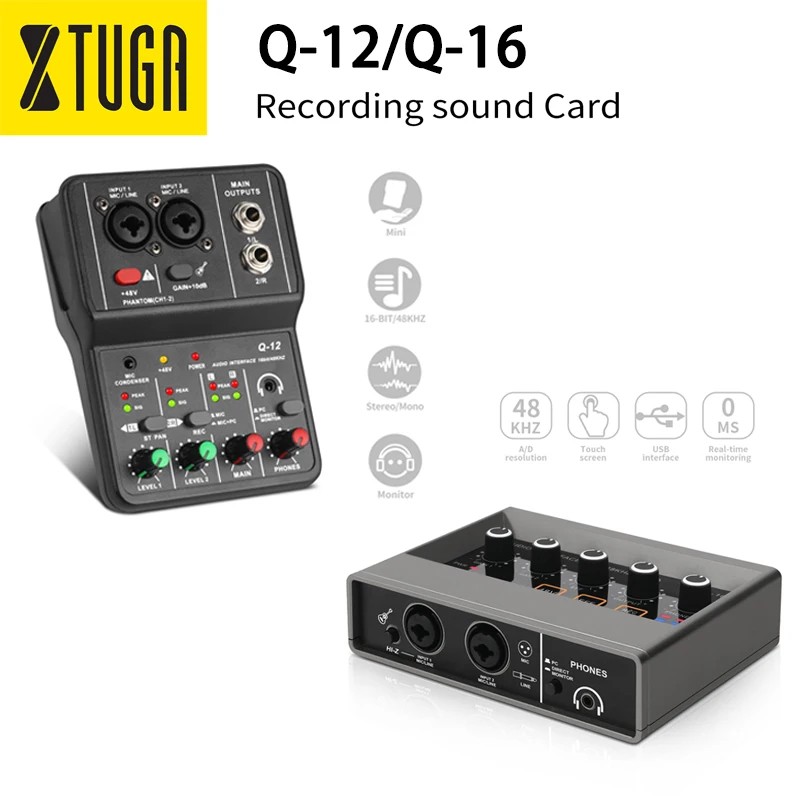 XTUGA Professional Monitoring 2 Channel Portable Audio Interface Sound Card Console Mini USB MIXER