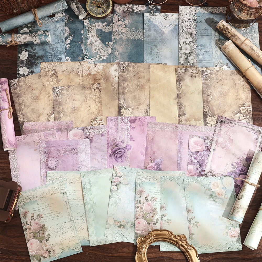 

50 Sheets Vintage Flower Non-sticky Scrapbook Paper DIY Art Crafts Journaling Background Decoration