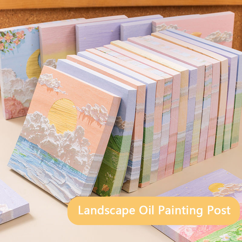

Landscape Oil Painting Post 80Sheets Memo Note Girl Heart Hand Account Bottom Material Note Book
