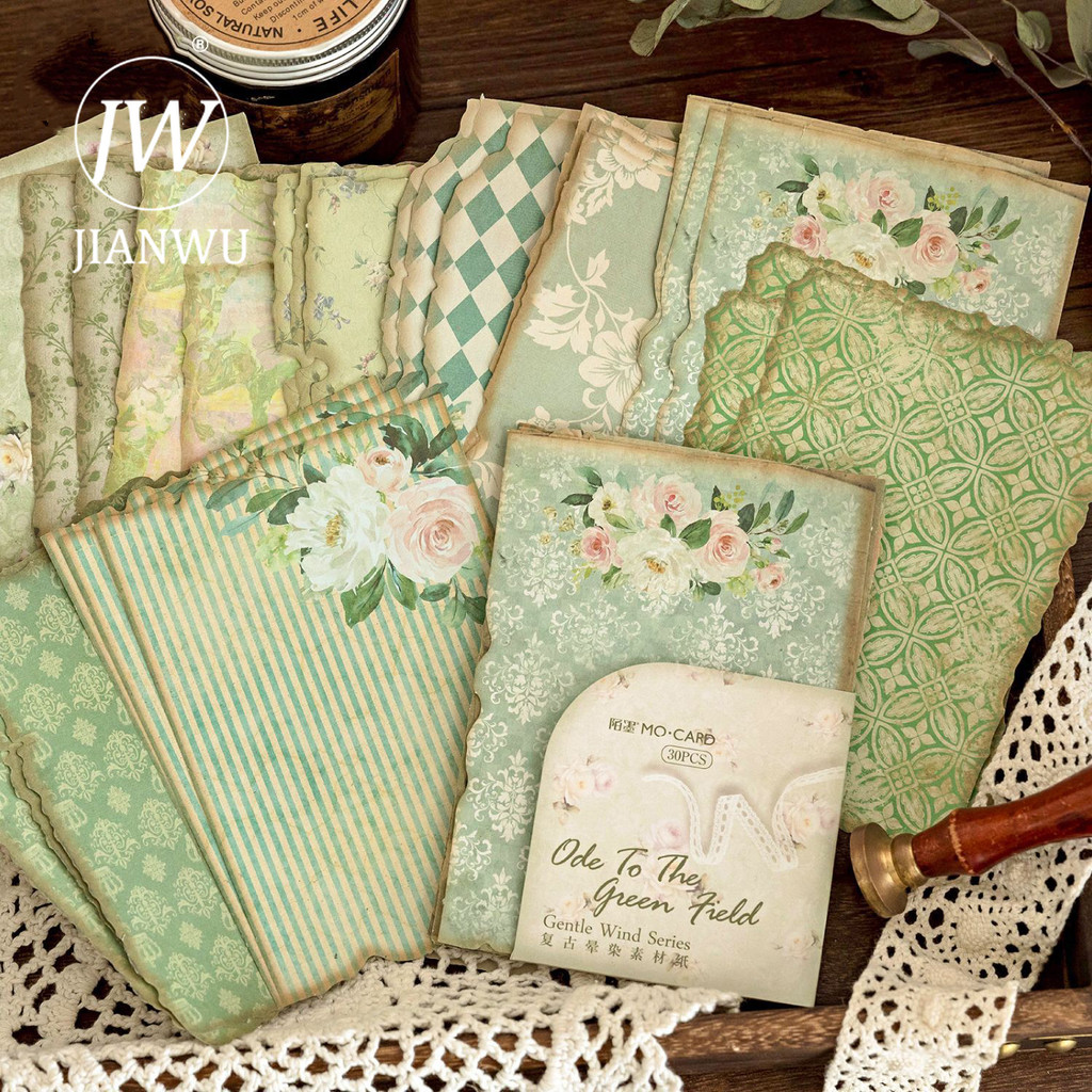 

JIANWU 30 Sheets Gentle Wind Series Vintage Flower Pattern Decor Material Paper Creative DIY Journal