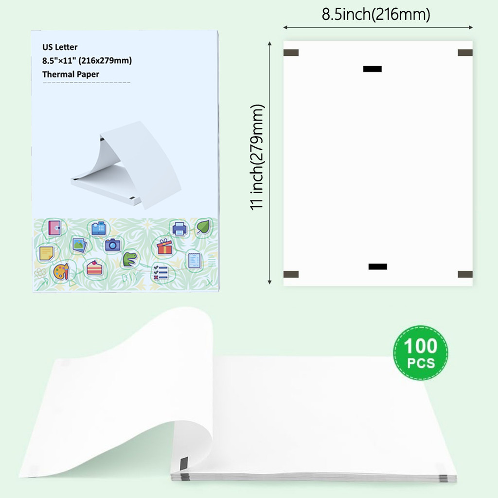 

[8.5" Thermal Paper] Brother Phomemo Thermal Printer Paper, 8.5" x 11" US Letter, Texture Laying for