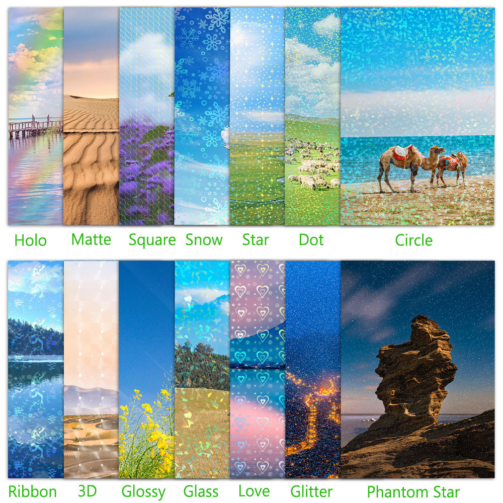 

10 Sheets Holographic Foil Cold Lamination Film Holo Hot Stamping on Paper Adhesive Love Star Broken