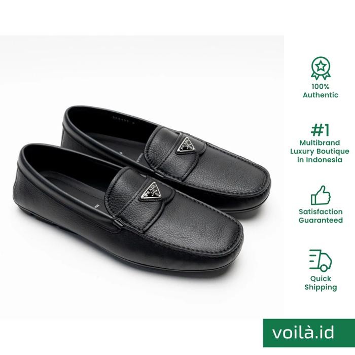 Voilaid Prada Triangle Metal Logo Loafers Leather Black