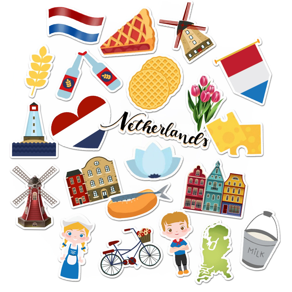 

Set of 30 Netherlands Holland Sticker Pack European Travel Decal for Scrapbooking, Journal, Planner