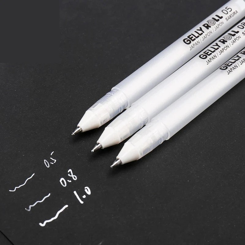 

Sakura Gelly Roll Gel Pen White Color 0.5mm 0.8mm 1.0mm High Light Marke Pen Black Cardboard Art
