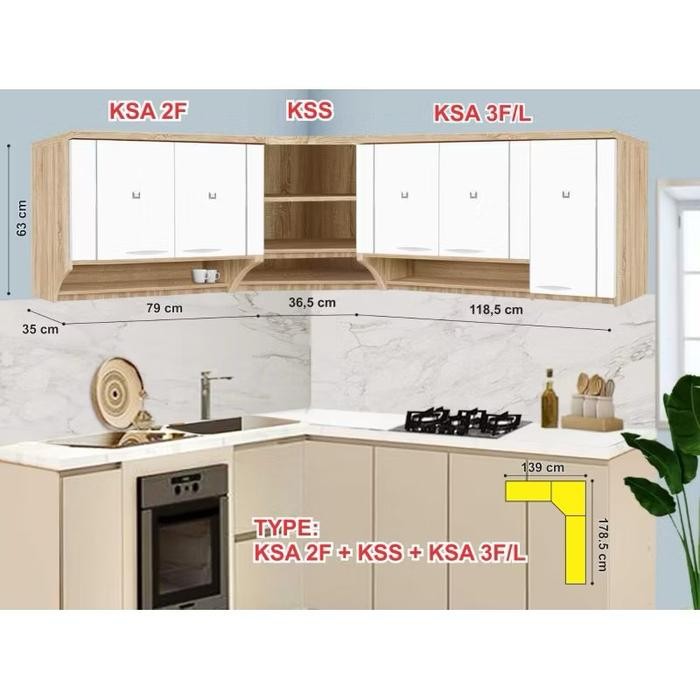 Kitchen set minimalis / Rak dapur / Lemari dapur / Rak dinding atas 2 / 3 pintu KSA F/S F/L KMTop