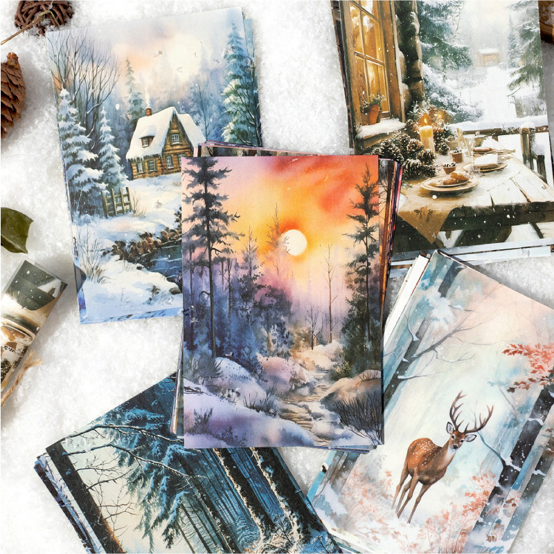 

Journal GO 30sheets Vintage Winter Landscape Scrapbooking Material Paper Scrapbooking Decor Junk
