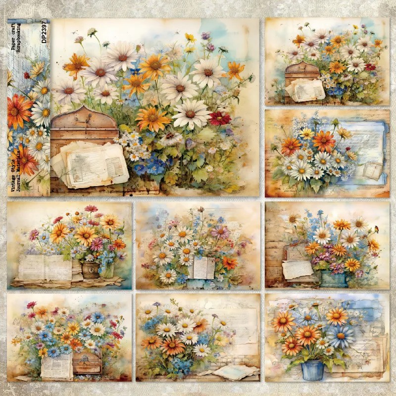 

JIANWU 8 Sheets Vintage Character Flower Mushroom Landscaping Collage Decor Material Paper Creative