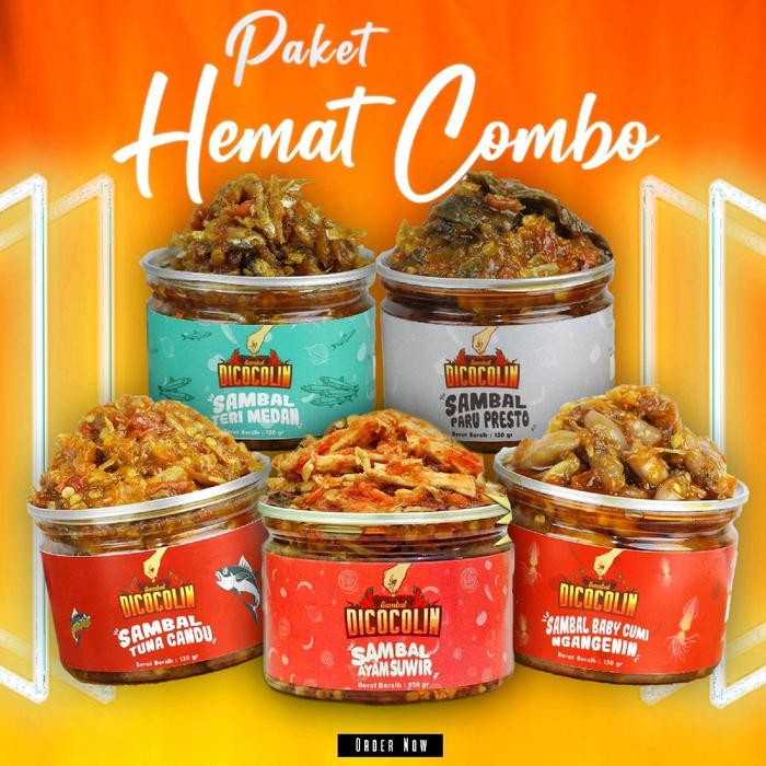 

New Paket Sambaldicocolin Hemat Combo (130Gram x 5pcs) - Sambal Ayam Suwir, Baby Cumi, Tuna Candu,