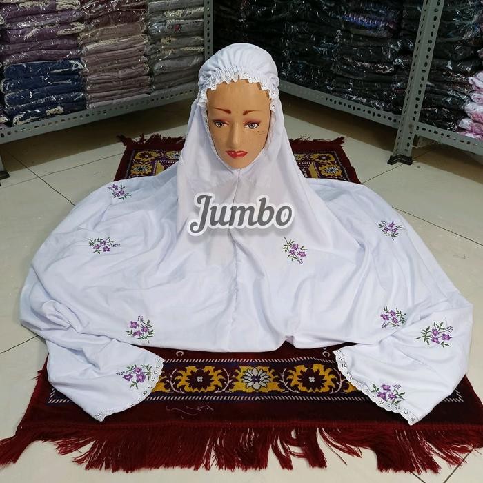 (Allthebest) MUKENA TERUSAN SUPER JUMBO BORDIR BUNGA MAWAR TANGKAI daily sesuai gambar