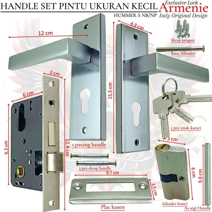 Kunci Pintu Kecil Armenie Gagang Kotak Chrome Handle Pintu 1 Set Kunci 1 Set Komplit