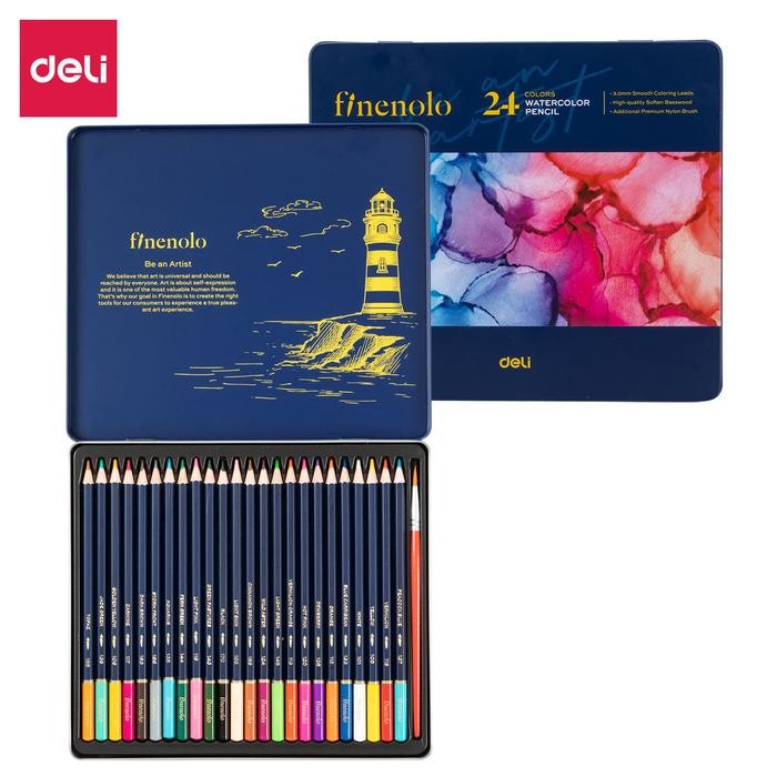 

Deli Finenolo Premium Watercolor Pencil / Pensil Warna High Grade 3.0mm Leads Gratis Kuas EC129 Kayu