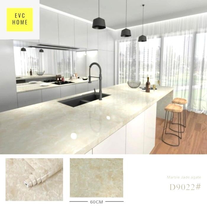 wallpaper dapur anti minyak tahan panas motif marmer coklat muda cream