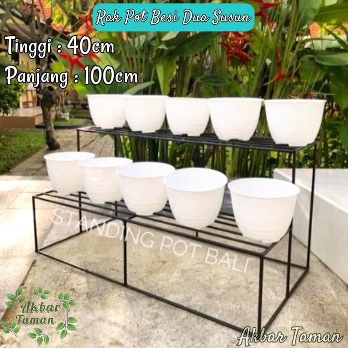 Rak Pot Besi Standing Planter Dua Susun Panjang / Rak Bunga Besi Murah