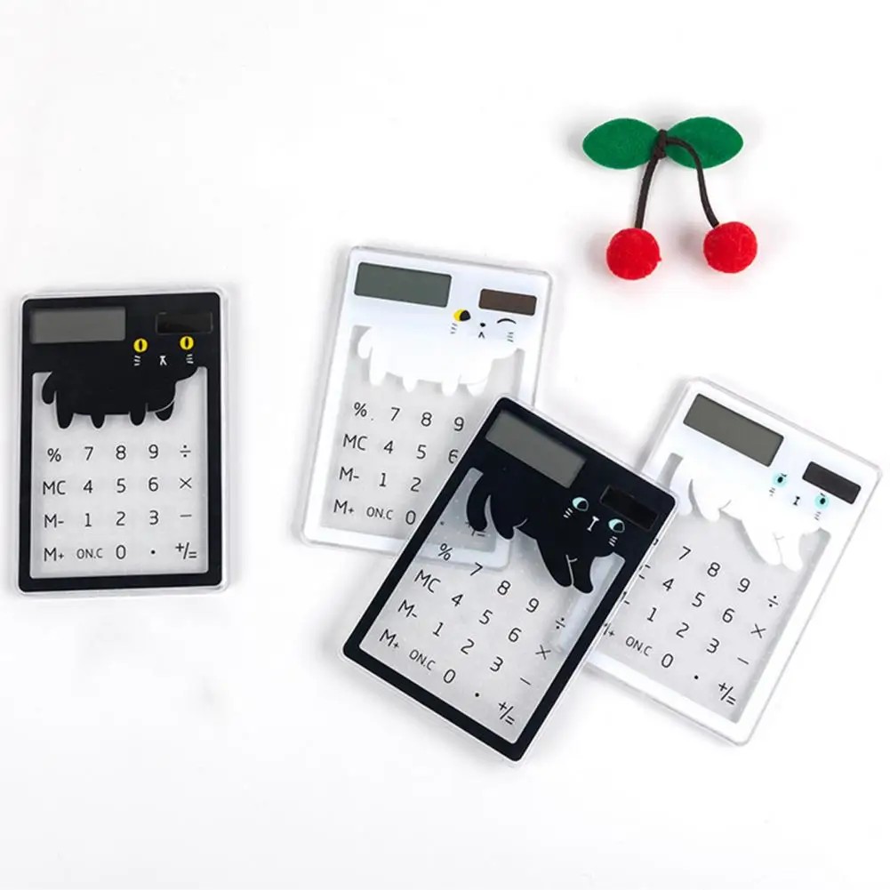 

Cat Student Calculator Transparent High Precision Large Screen Mini Solar 8-Digit Student Calculator