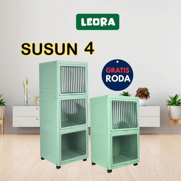 

LEORA 4 SUSUN OCLA FLIP UP lemari portable lemari pakaian lemari susun lemari plastik rak laci FREE