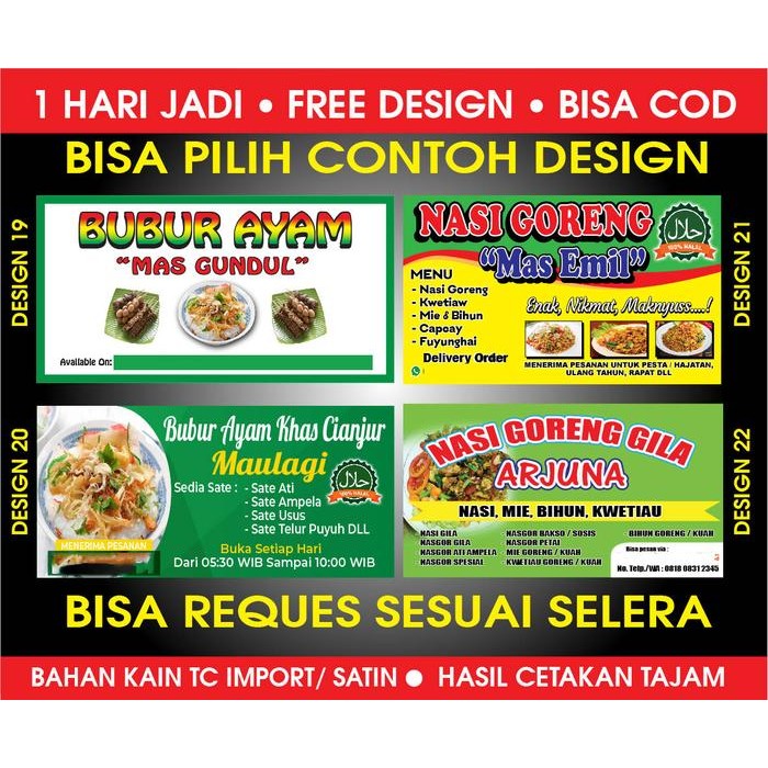 Spanduk Kain Pecel Lele / Spanduk Kain Nasi Bebek Madura / Spanduk Kain Nasi Goreng Bahan Satin