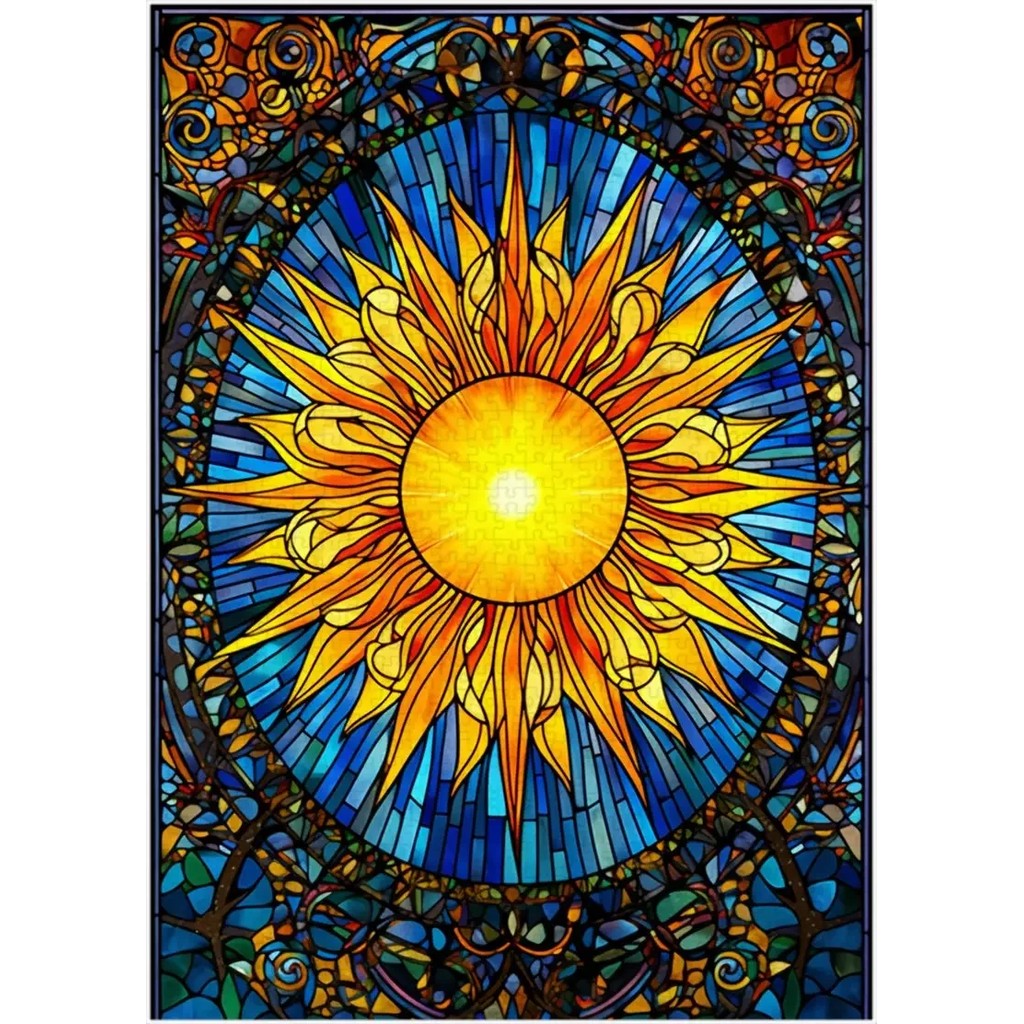 500Pcs Paper Puzzle Stained Glass Sun Jigsaw Puzzle Family Fun Activity Best Gift for Holidays