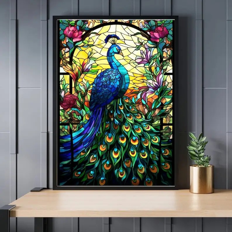 500 Pieces Paper Puzzle Stained Glass Peacock Jigsaw Puzzle Educational Entertainment Kit Best Gift
