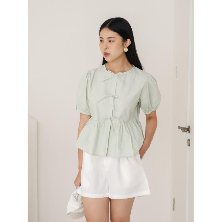 (Allthebest) Ms Daisy Charlotte Coquette blouse Pita Tali Blouse Lengan Balon dengan Ukuran Small