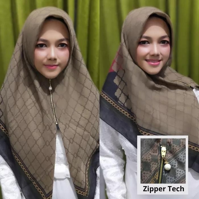 (Allthebest) Hijab Instan Ziper Resleting Motif Bahan Voal Premium Terbaru