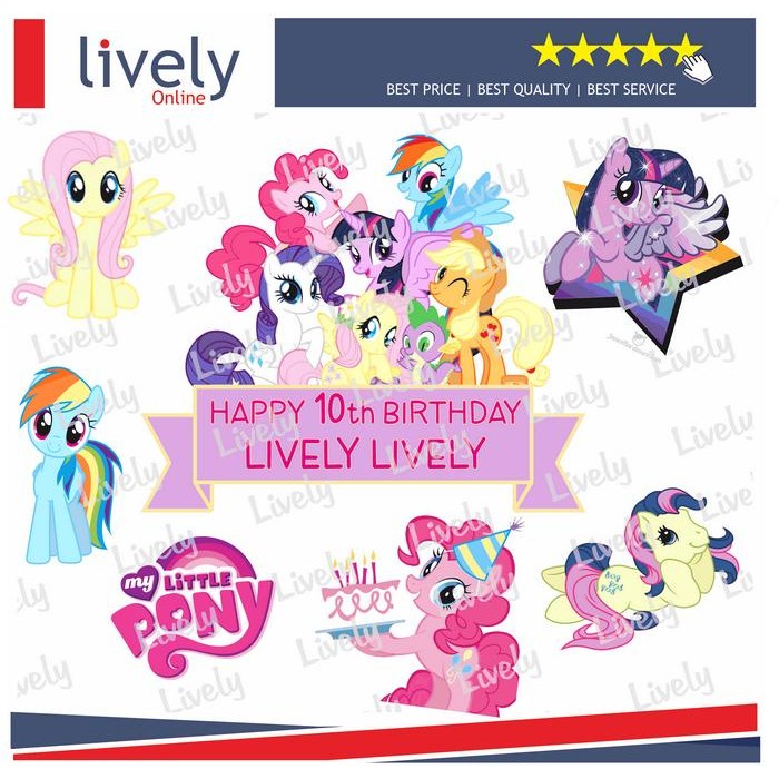 Custom Nama Cake Topper LITTLE PONY 02 Hiasan Kue Happy Birthday