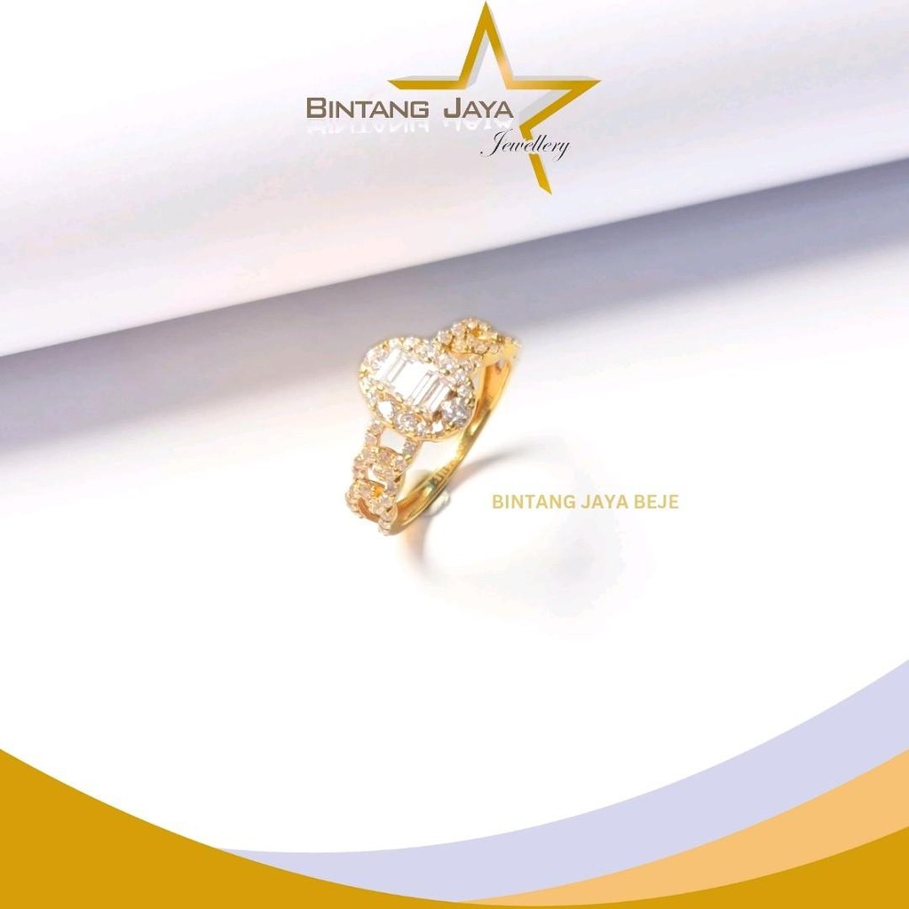 Cincin Emas Asli Oval M Putih No 16 (16K) - Berat 3,23gr - Desain Mewah Berkilau - Siap Temani Momen