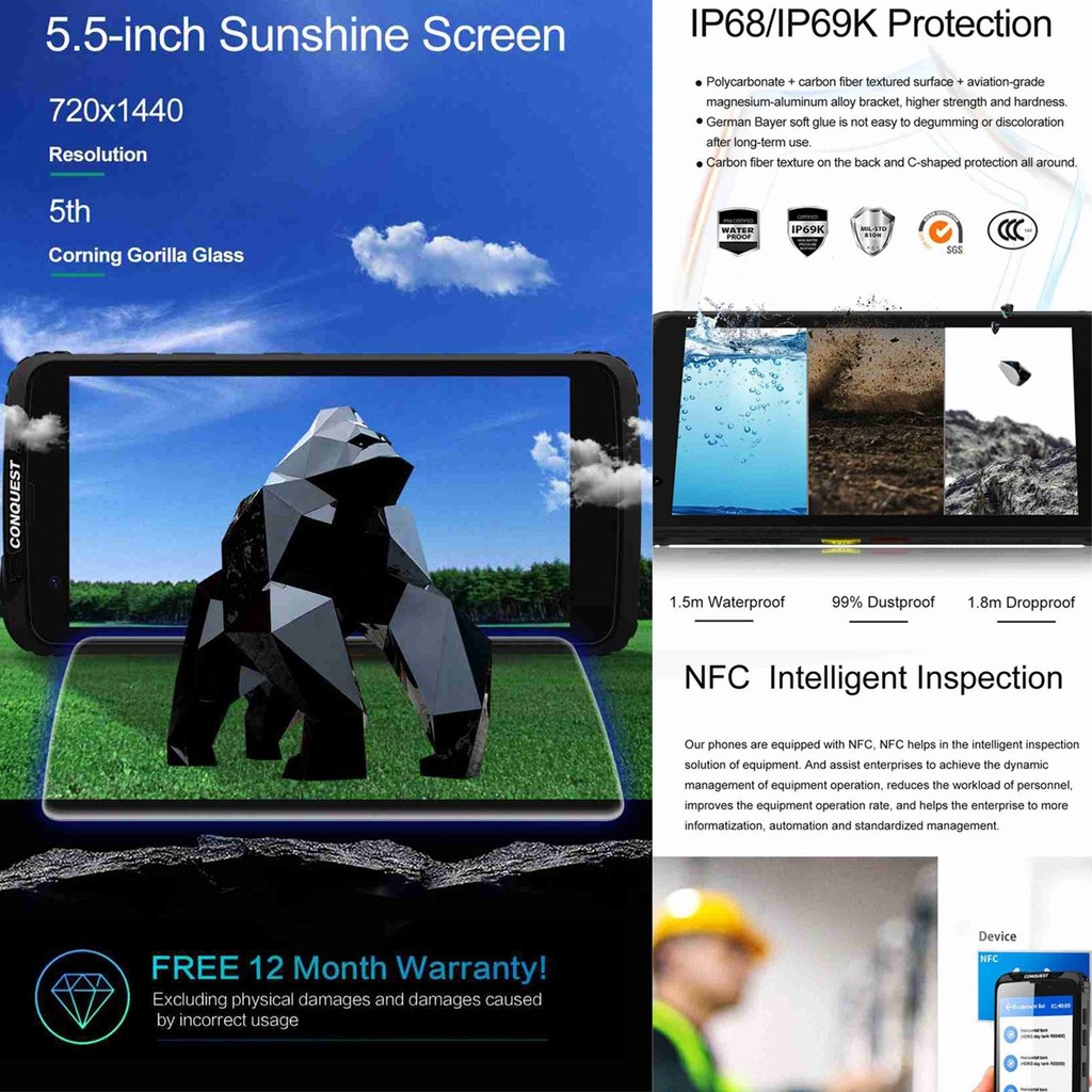 Intrinsically safe and rugged Smartphone 5g Android 12 Industrial Nfc FM Radio Tri-proof mobile with