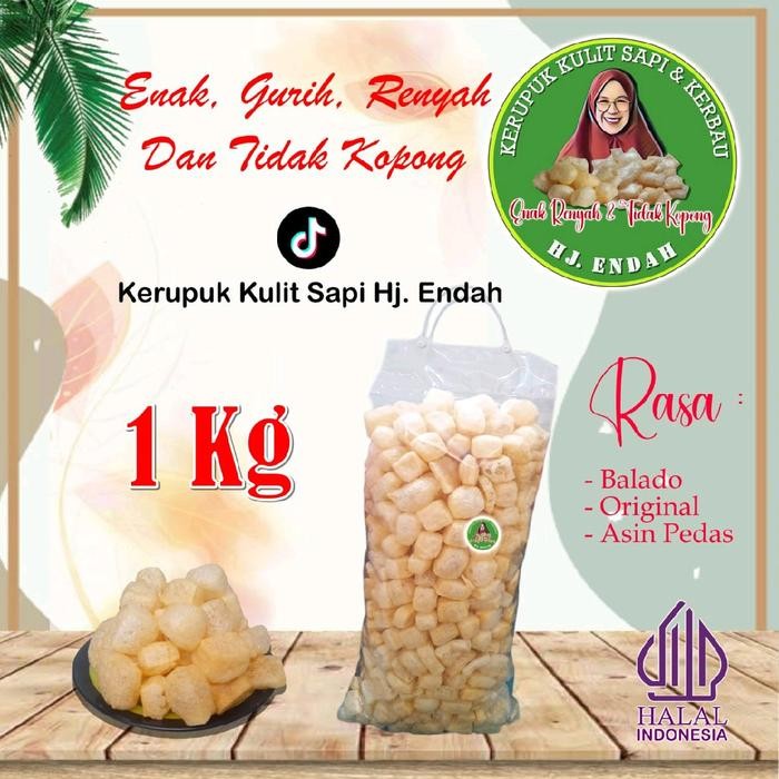 

hj. endah- Kerupuk Kulit Sapi Original 1 Kg Snack Cemilan Enak Gurih Renyah Asin Krupuk Rambak