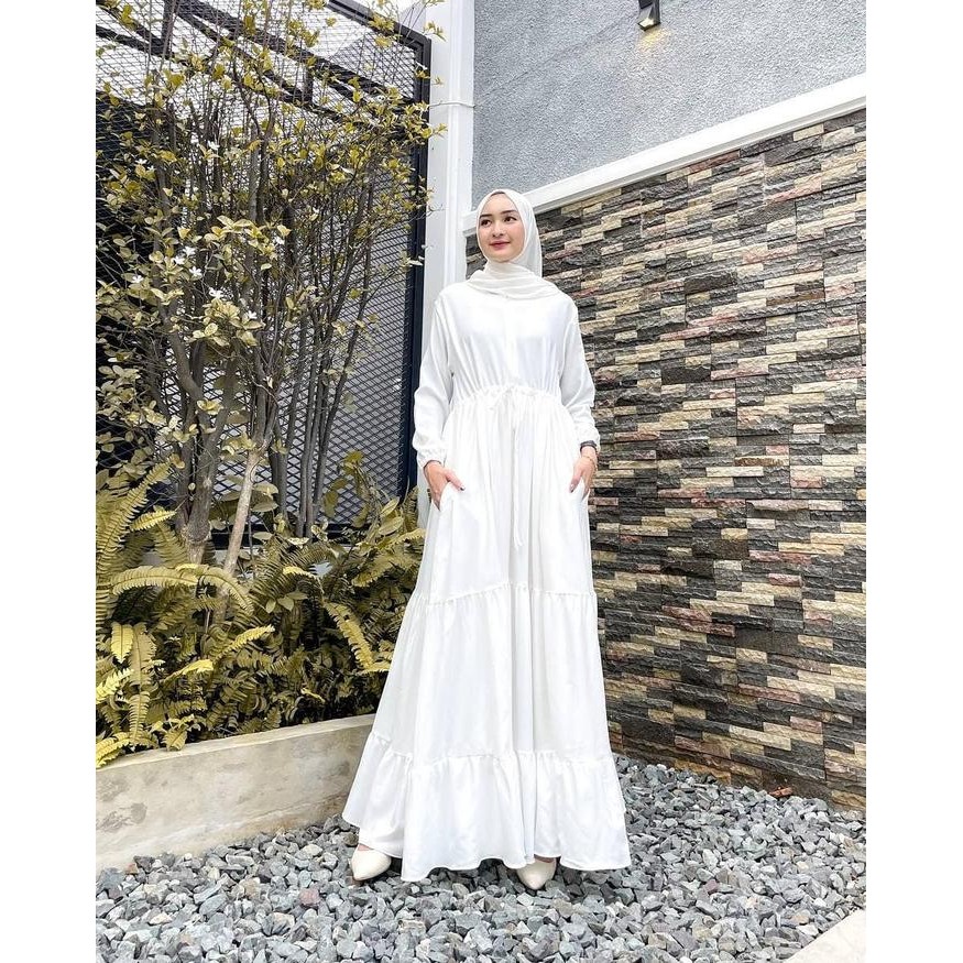 (Allthebest) Ellen Gaun Gamis Wanita Terbaru Putih Polos Muslim