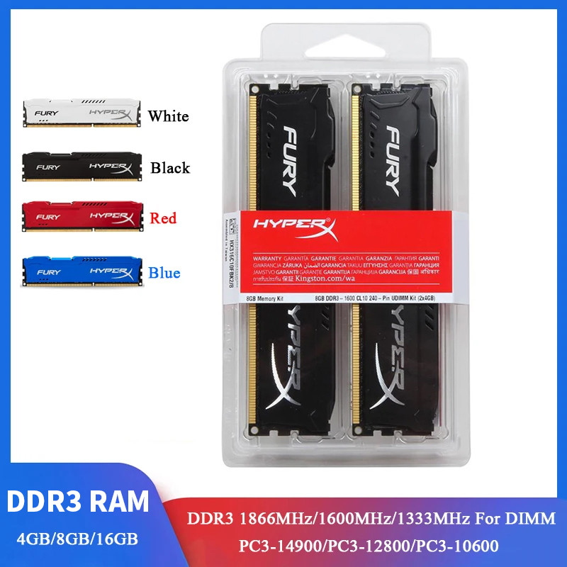 HyperX Fury RAM DDR3 8GB 16GB 2x4GB (2x8GB) 1866MHz 1600MHz 1333MHz Desktop RAM PC3-12800 14900 1.5V