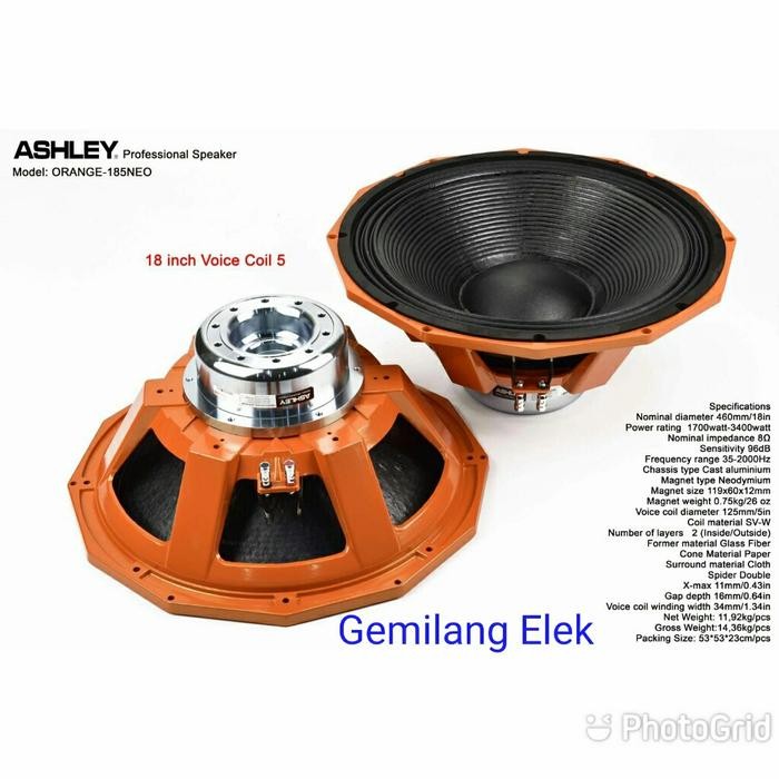 Speaker ASHLEY 18 inch ORANGE 185NEO Original Berkualitas Terbaru