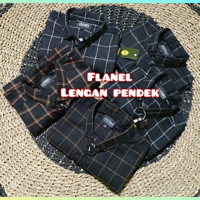 NEW KEMEJA FLANEL LENGAN PENDEK, flanel pendek V-Neck Hitam Putih Santai Pria Distro