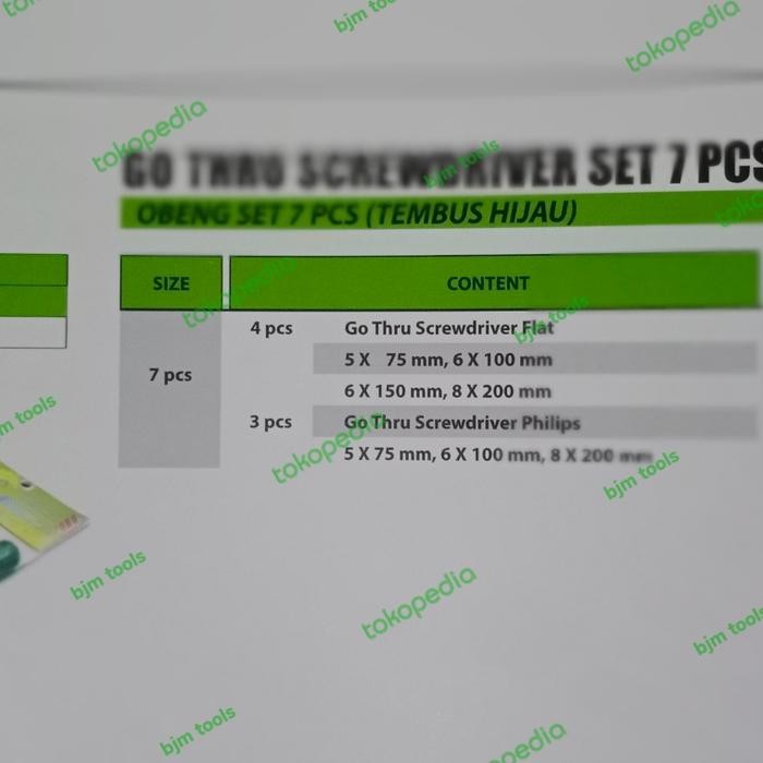 TEKIRO OBENG SET 7PCS TEMBUS HIJAU SD-GT0932 KUALITAS BAIK TERMASUK OBENG KETOK DAN OBENG PH SERIES