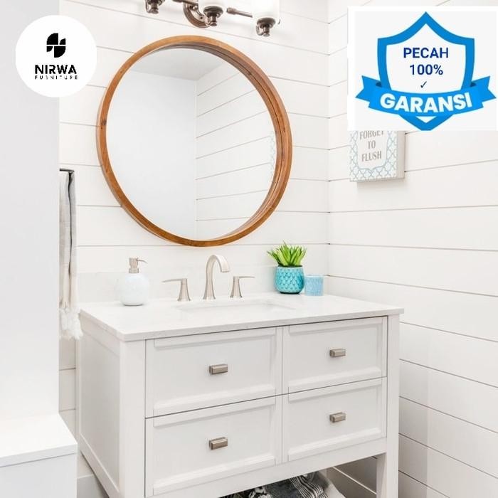 CERMIN DINDING BULAT BESAR 100 CM / CERMIN BULAT KAYU JATI