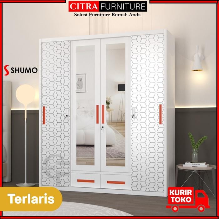 Lemari Pakaian Besi 4 Pintu Sliding Minimalis Lemari Baju sleding
